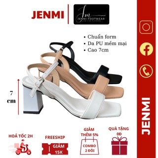 Sandal cao gót quai ngang gót vuông 7p, giày sandal nữ quai hậu jmfw