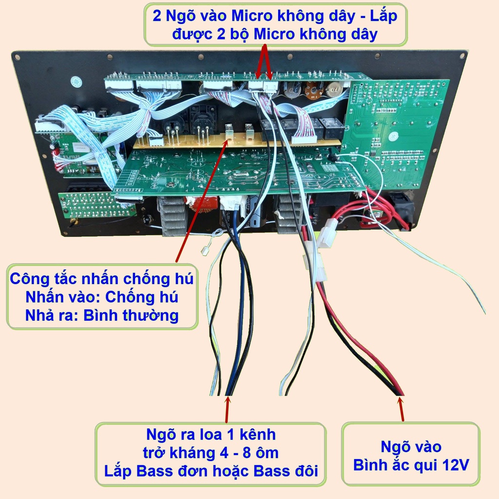 Mạch loa kéo 500W Reverb chống hú DSP Livestream Equalizer 5 Band  dùng 4 tay micro
