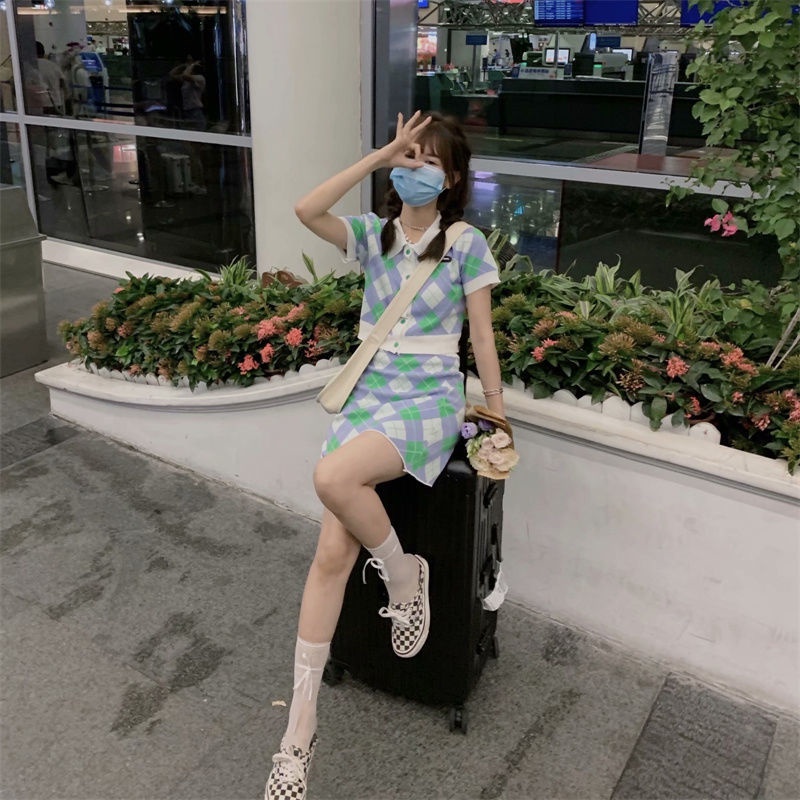 PunkyRabbit Phụ Nữ Mùa Hè Thanh Lịch Cổ Gập Kẻ Sọc Áo Thun Tay Ngắn Lưng Bodycon Váy Bộ