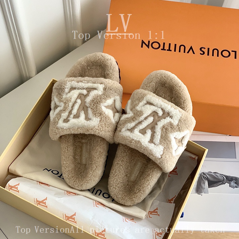 Lv Dép Lông Cừu Đế Dày 3.5cm Giữ Ấm Mùa Đông Thời Trang Cho Nữ