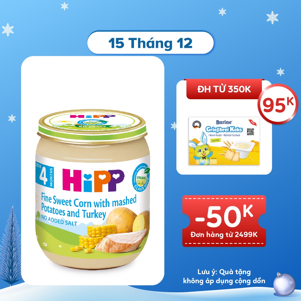 Dinh dưỡng đóng lọ ăn dặm Ngô bao tử, khoai tây, gà tây HiPP Organic 125g (An Toàn Với Trẻ Có Nguy Cơ Dị Ứng Thức Ăn)