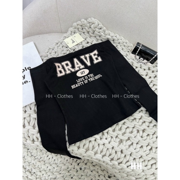 Áo thun bẹt vai thun borip Brave, Áo croptop tay dài bẹt vai phom ôm màu trơn  🔥🔥🔥L9888
