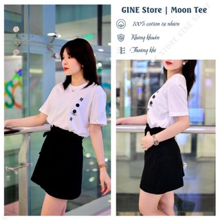 Áo thun 100% cotton cao cấp dáng rộng Moon Tee - GINE STORE, Áo phông nam nữ in chữ đơn giản - Hình chụp thật