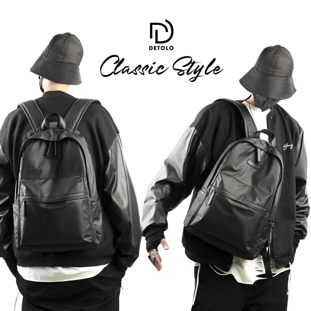 Balo Đơn Giản Classic Đen thời trang DETOLO có ngăn Laptop đựng được laptop 15.6in