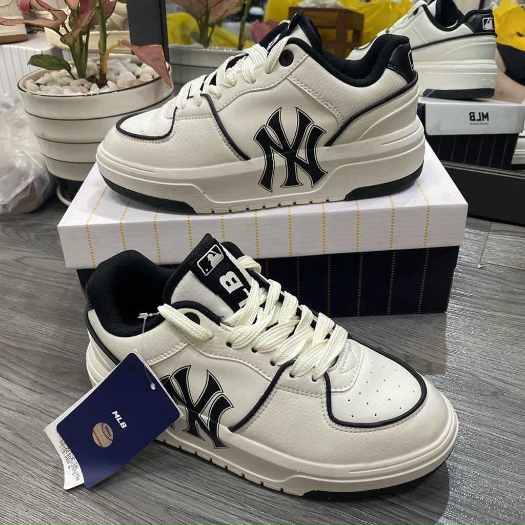 Giày Sneaker MLB NY Chunky Line Nam Nữ Mẫu Mới Đế Cao 5 Phân Màu Trắng - Giày Nam Nữ Cổ Thấp MLB NY Chunky Line Full Hộp