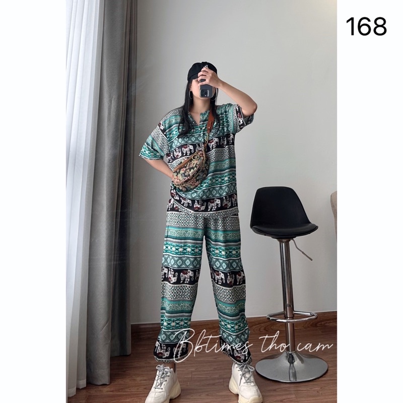 Bộ lanh thổ cẩm (áo cộc quần bo gấu)
