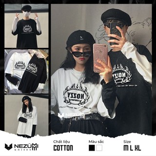 (Sẵn Trắng M) Áo thun dài tay 95% cotton unisex nam nữ - Tay nối chữ Nozzy
