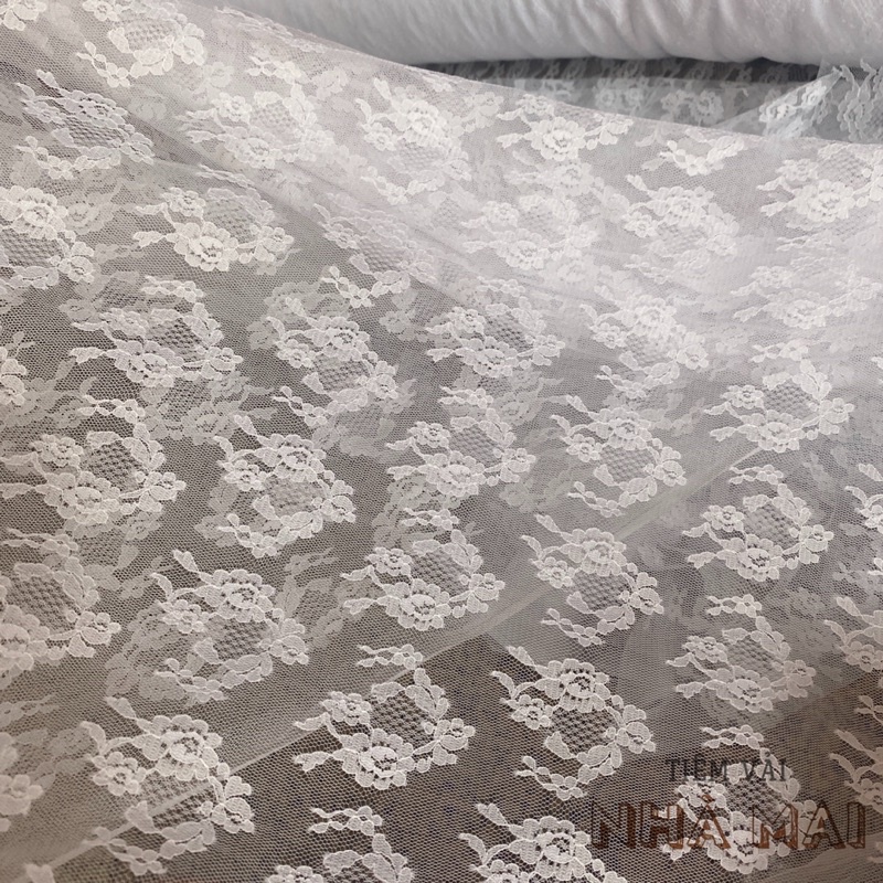 1m ren mềm dệt hoa màu trắng tinh co giãn nhẹ 2 chiều