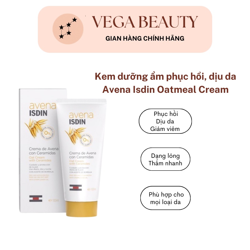 Kem dưỡng ẩm phục hồi, dịu da Avena Isdin Oatmeal Cream 100ml giúp dưỡng ẩm, phục hồi làn da kích ứn