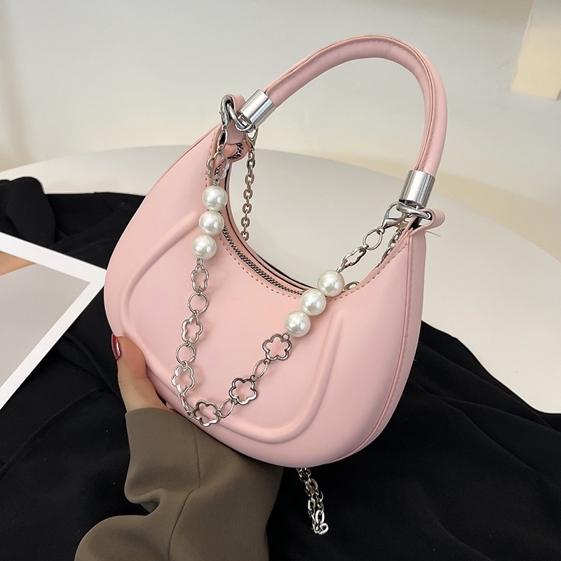 Mischa Túi Đeo Chéo Vai Bằng Da PU Màu Trơn Đính Ngọc Trai Thời Trang