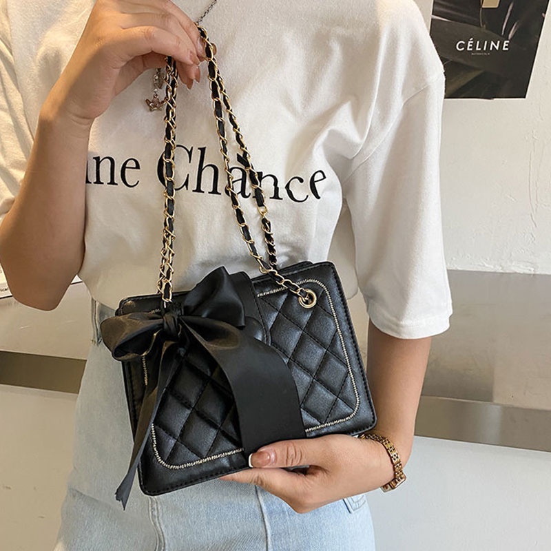 Mischa Túi Đeo Chéo Vai Bằng Da PU Màu Trơn Họa Tiết Hình Thoi Thời Trang