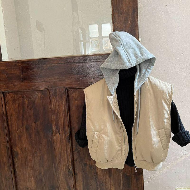 Áo Khoác Sát Nách Có Nón Bằng Vải Cotton Thời Trang Thu Đông Phong Cách Hàn Quốc Mới Cho Bé Trai