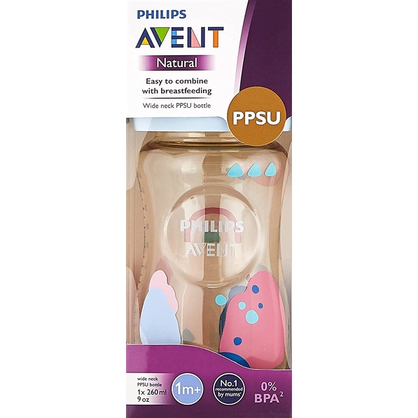 Philips Avent Bình sữa PPSU thiết kế tự nhiên 260ml cho trẻ từ 1 tháng tuổi SCF582/10