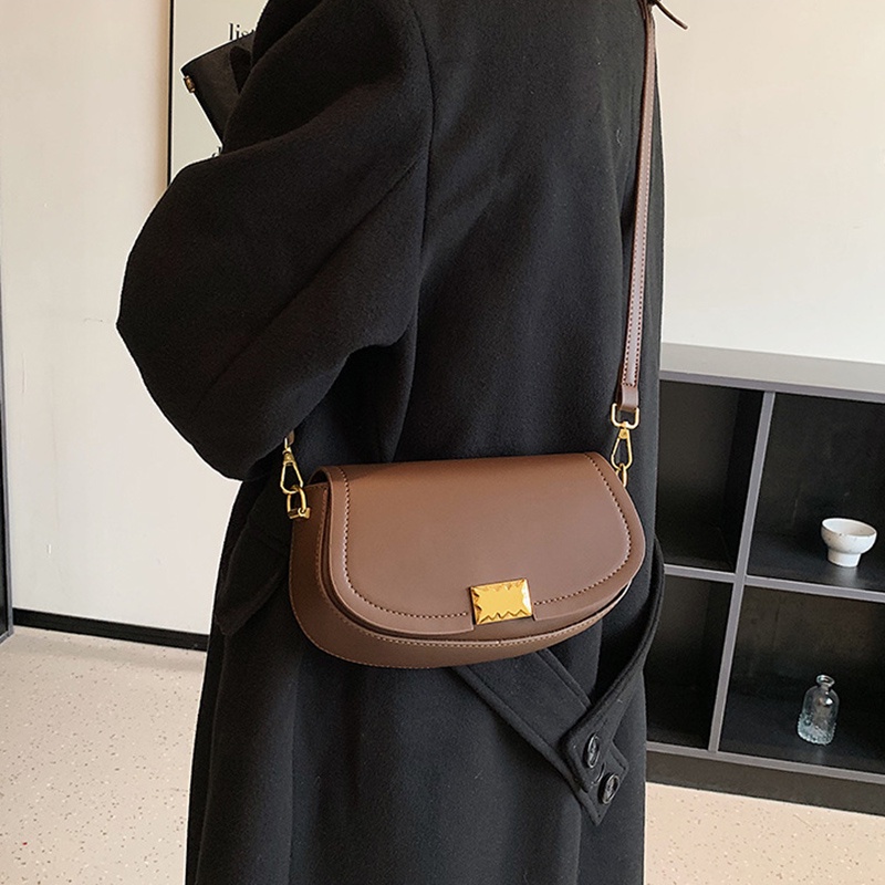 Túi Đeo Chéo Màu Đen Phối Khóa Kéo Đơn Giản Phong Cách retro Cho Nữ