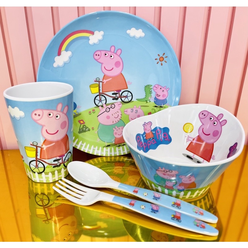 Set bát cốc 5 chi tiết Heo Peppa cao cấp