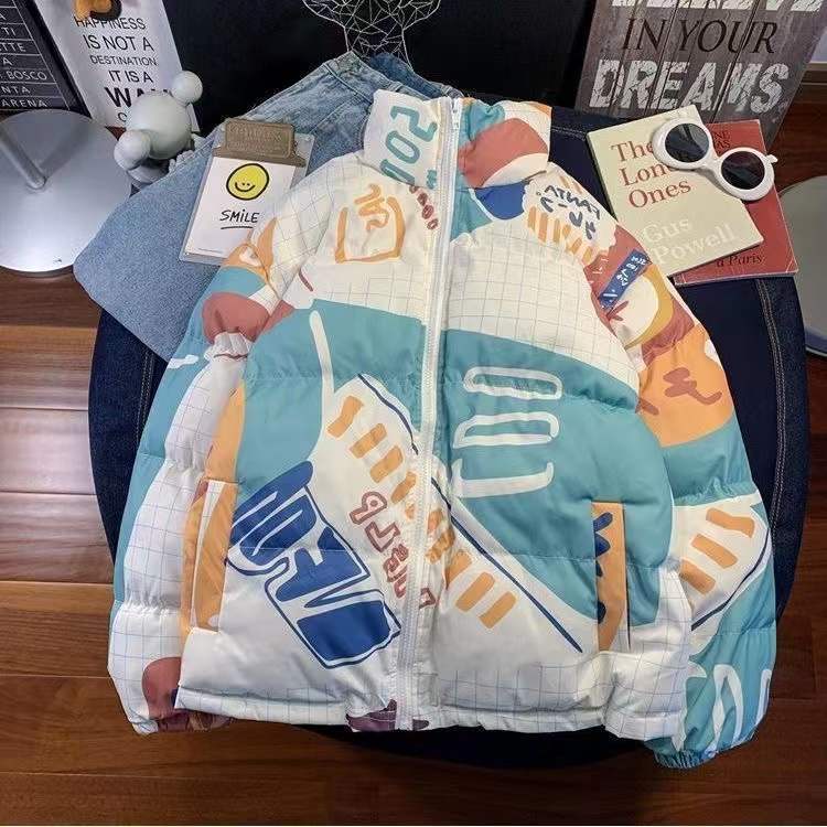 Hàng Có Sẵn!✨Áo Khoác Đệm Cotton Dày Hai Mặt In Họa Tiết Phong Cách Hong Kong Thời Trang Thu Đông