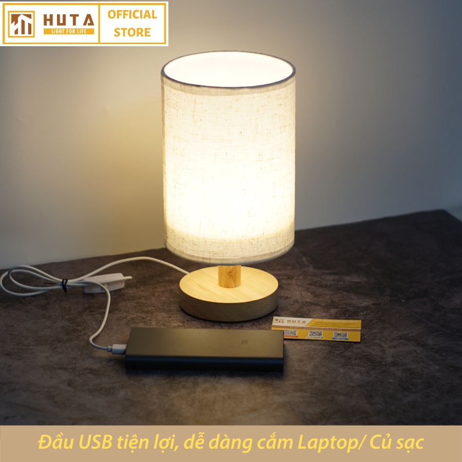 Đèn Ngủ Để Bàn Gỗ Đầu USB HUTA Light For Life G1S Decor Trang Trí Phong Cách Vintage,Dải Led Sáng Vàng Tiết Kiệm Điện