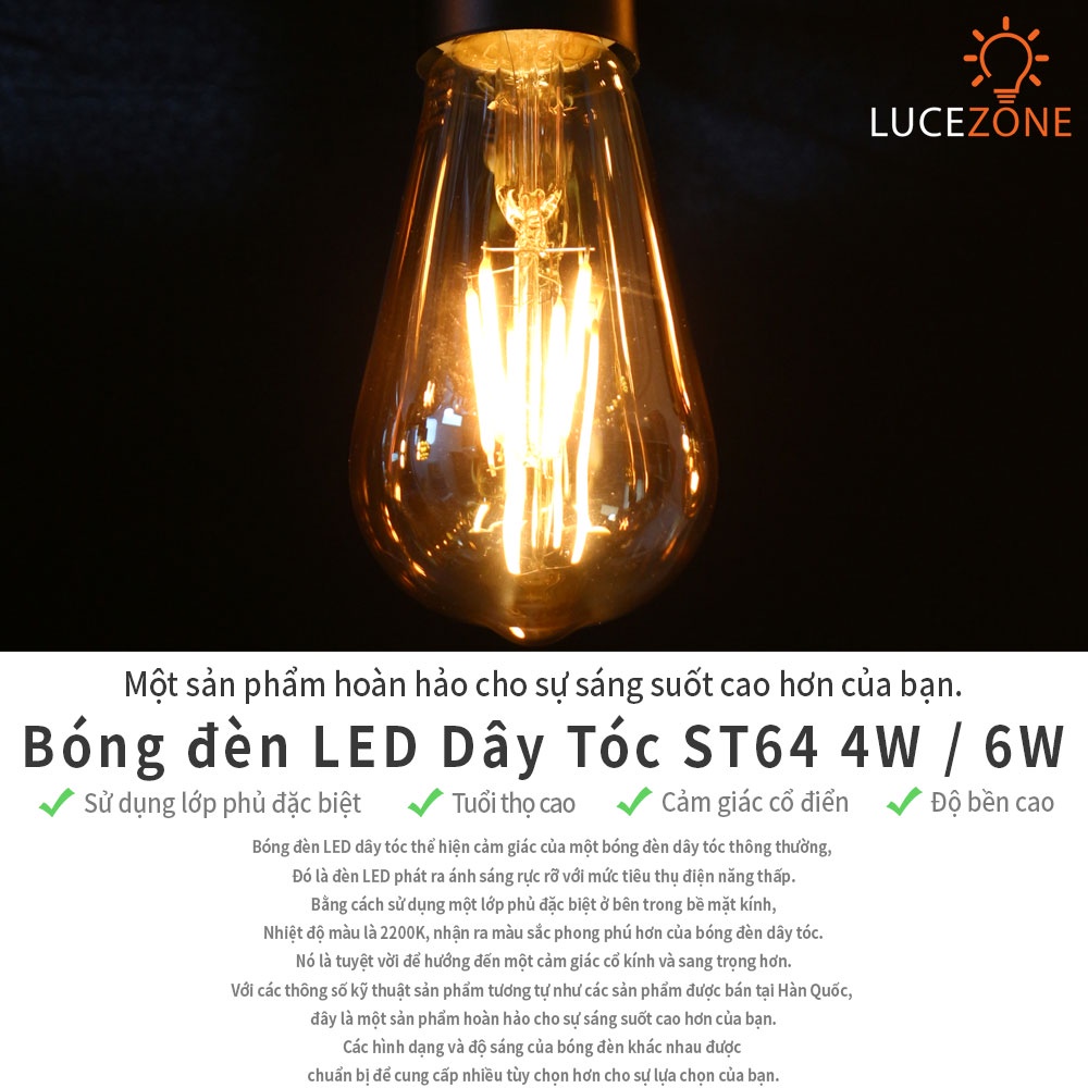 Bóng đèn LED Edison Dây Tóc ST64 4W / 6W xử lý phủ, Kiểu Dáng Vintage, Cổ Retro, Trang Trí