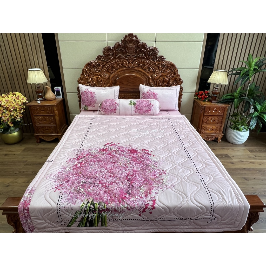 Bộ ga gối thun mát lạnh 5D cao cấp mẫu hoa tú cầu có 2 màu