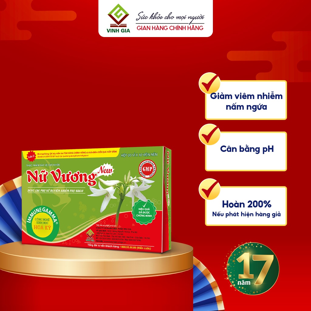 Viên Uống Phụ Khoa NỮ VƯƠNG NEW Hỗ Trợ Cân bằng pH, Cấp Ẩm Hiệu Quả Hộp 30 Viên