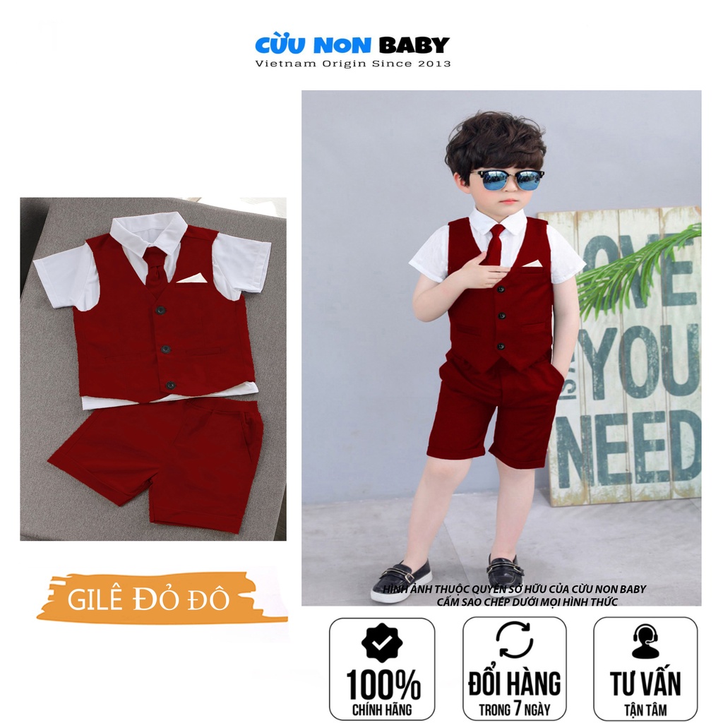 Bộ Vest Ghile Bé Trai Công Tử Bạc Liêu Sang Chảnh + Tặng kèm áo thun cổ sơmi (trị giá 69k) - Đỏ Đô