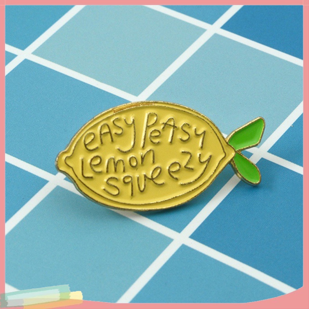 【LK】Cartoon Lemon Enamel Letters Brooch Pin Unisex Denim Backpack Decor Party Badge