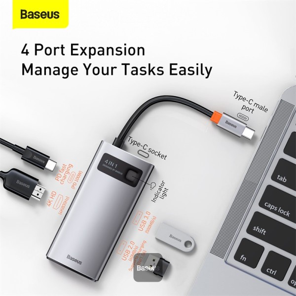 Bộ chuyển đổi đa năng Baseus Metal Gleam Type-C 4 trong 1 cho các thiết bị máy tính điện thoại hỗ trợ USB type C