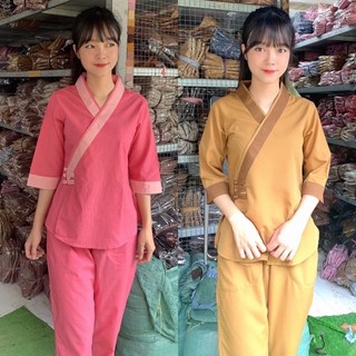 ĐỒ LAM ĐI CHÙA 3 Nút kate phối viền vải kate mềm dành cho nữ