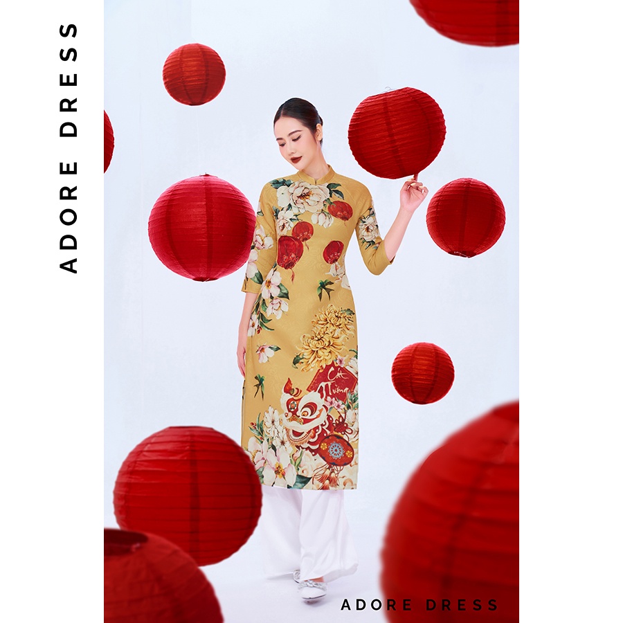 Áo dài Lân Cát Tường phối quần trắng 2AD1005 ADORE DRESS