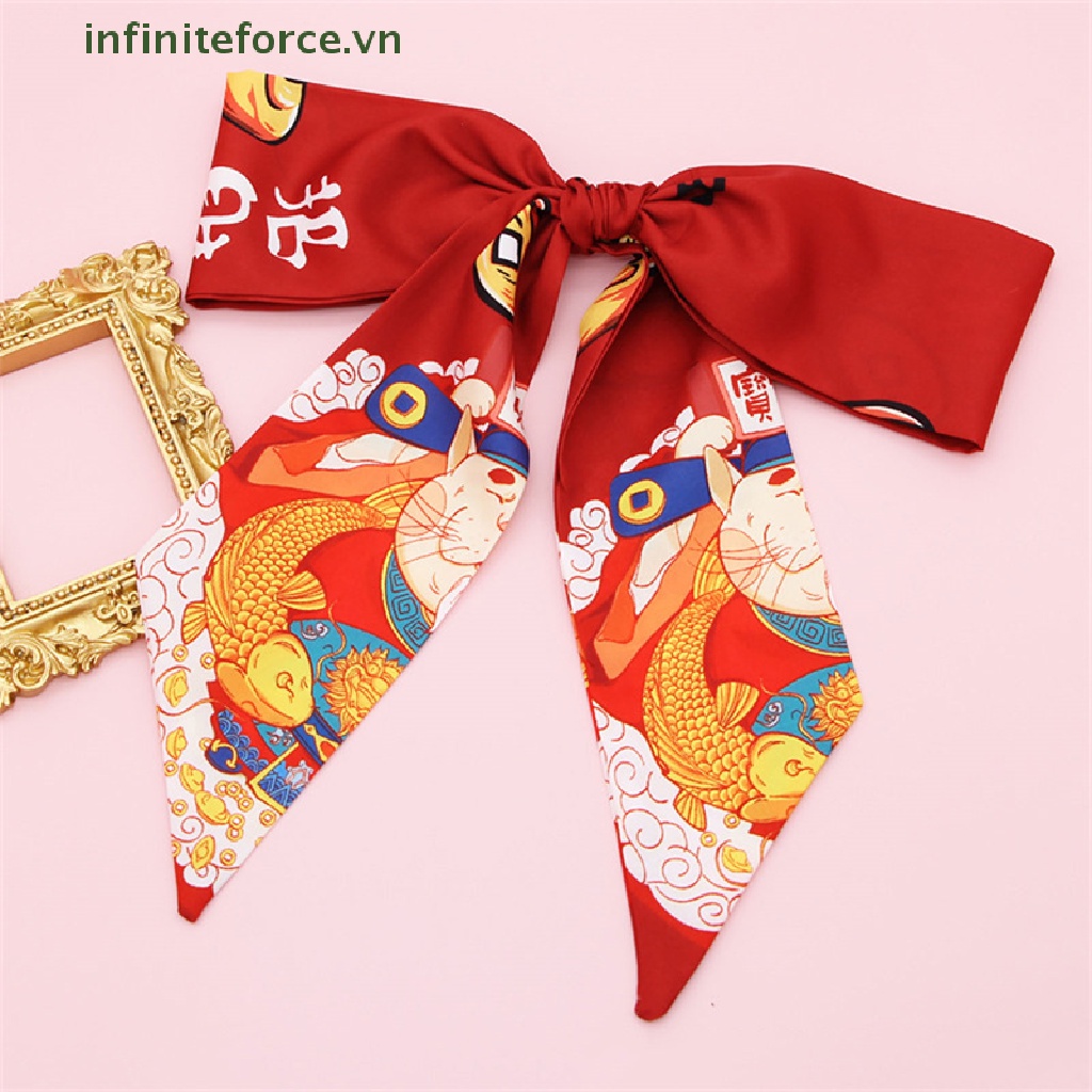 Khăn Quàng Cổ Vải Lụa In Hoạt Hình Thắt Nơ Ruy Băng Thời Trang Năm Mới Cho Nữ