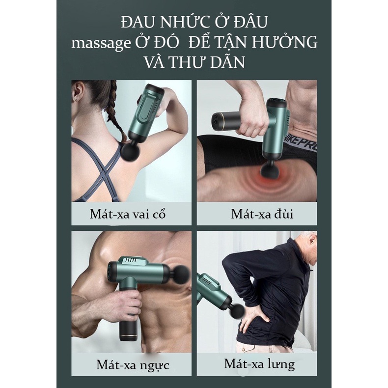 Súng Massage Cầm Tay, Máy Mát Xa Gun KONKA  A1 8 Đầu Thay Thế 6 Tốc Độ Massage Làm Giảm Đau Nhưc Mỏi Toàn Thân