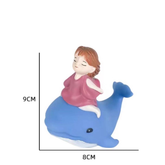 trang trí bánh sinh nhật bánh kem  [FREESHIP❤️] tượng bé cưỡi cá heo xanh