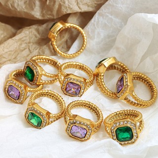 Nhẫn đính đá zircon phong cách đường phố âu mỹ cổ điển thời trang