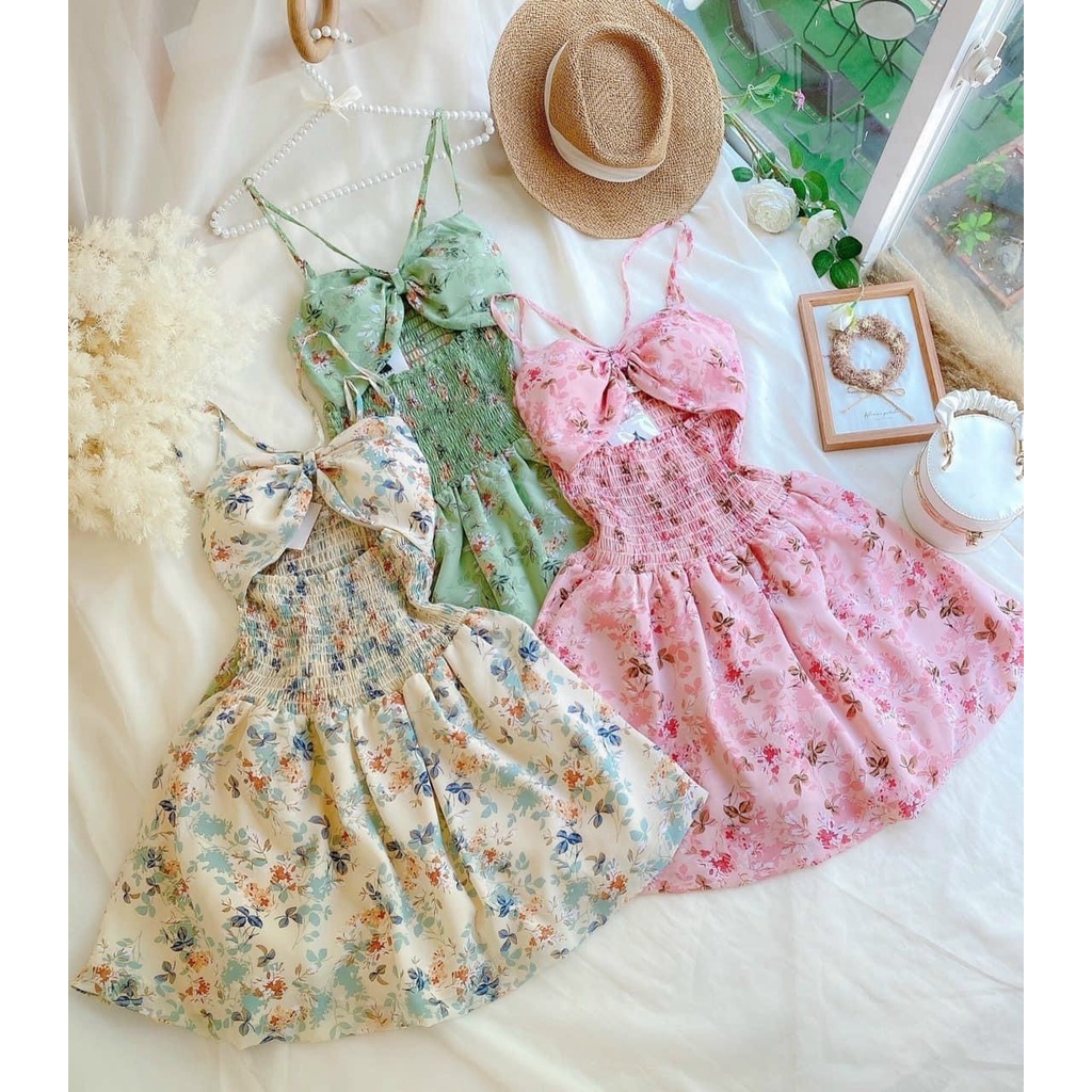Đầm tiểu thư hoa nhí đi biển siêu đẹp, đầm hoa nhí ngắn tà thiết kế sexy 2 dây cực cuốn hút, chất voan hoa mềm, mịn mát
