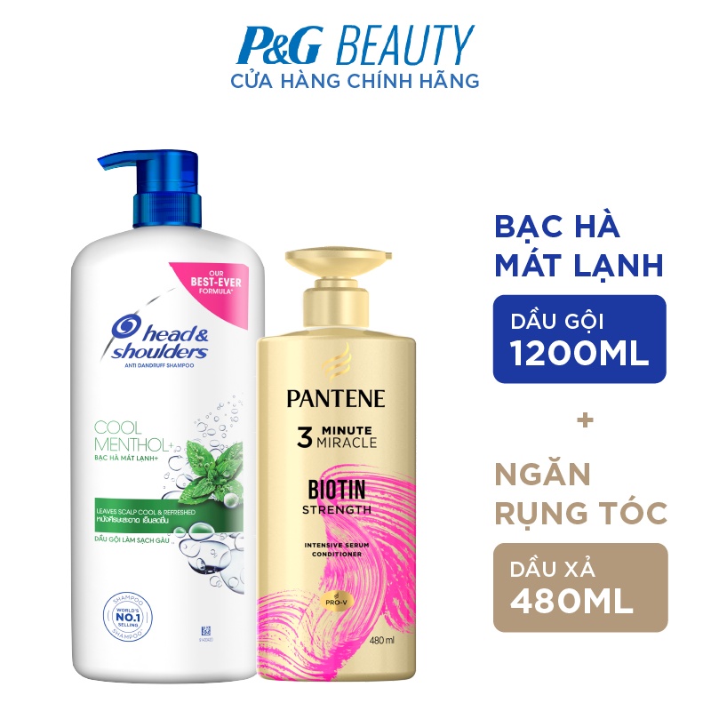 Combo Dầu Gội HEAD & SHOULDERS Chai 1200ML Hương Bạc Hà Và Dầu Xả PANTENE Ngăn Rụng Tóc 480ML