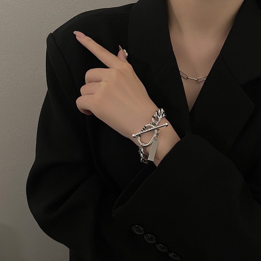 Vòng tay nam nữ - Vòng tay đôi bằng thép không gỉ khóa OT cực ngầu VT004