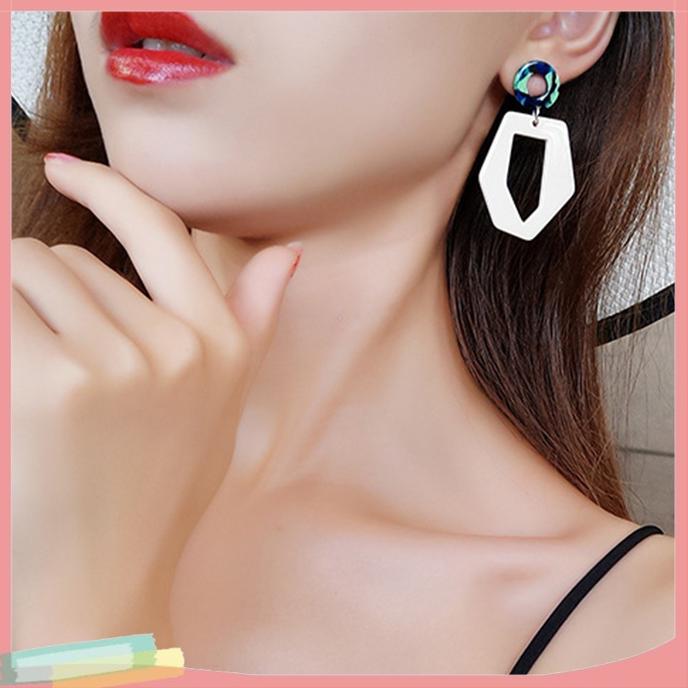 Đôi khuyên tai hình tròn phối hình lục giác thời trang cho nữ