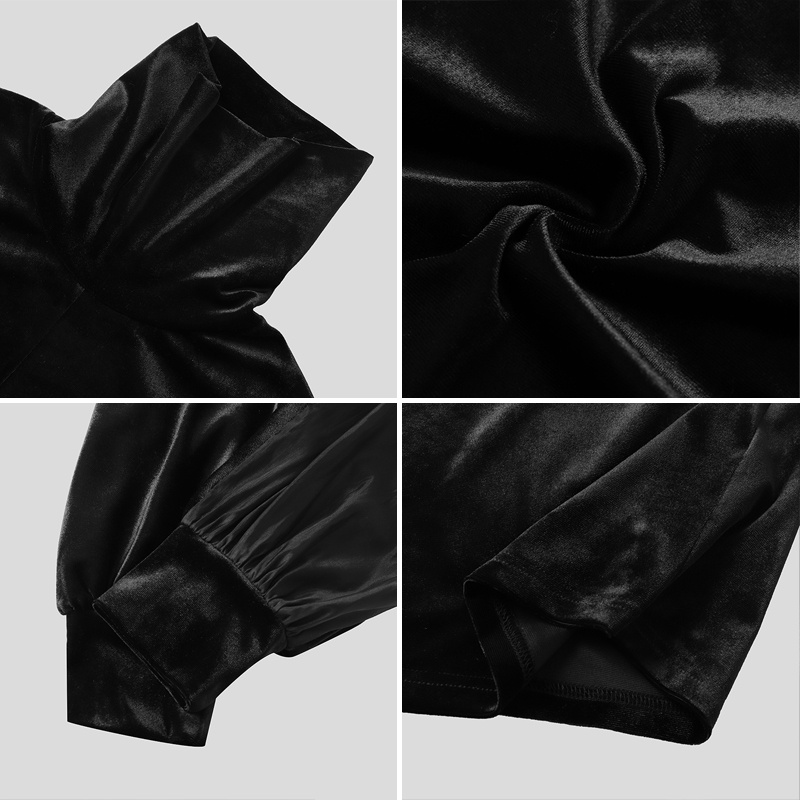 Áo kiểu INCERUN cho nam dài tay màu trơn cổ cao thời trang