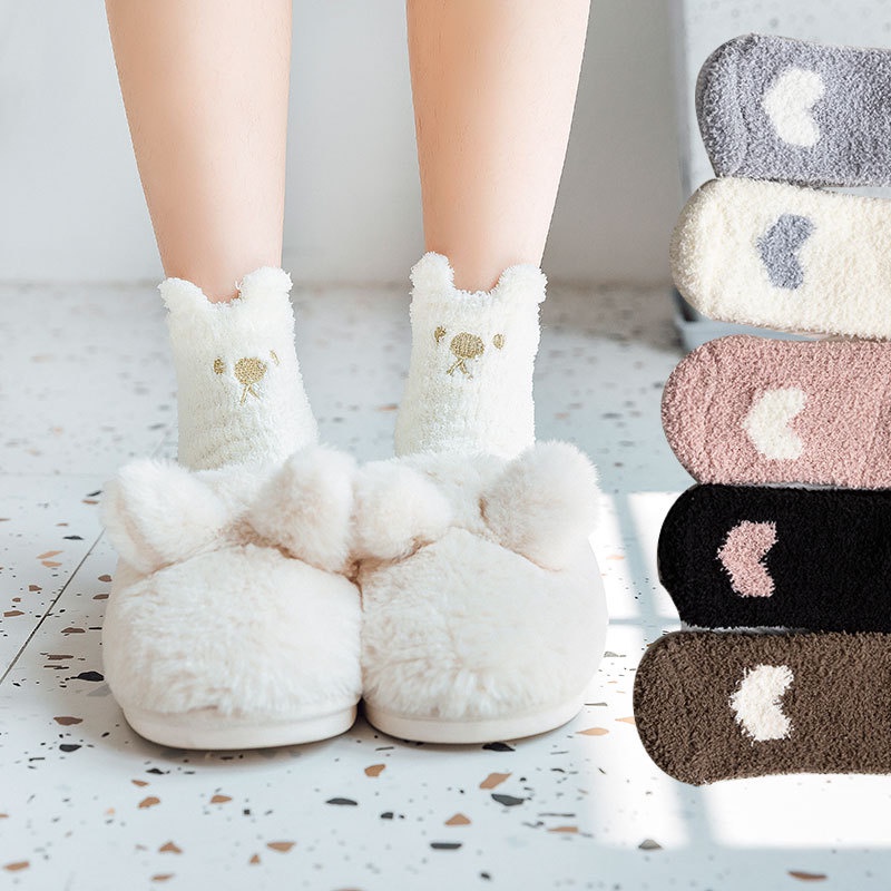 Tất Vớ Cổ Cao Nữ Chất Len Bông Lông Cừu Mềm Mại Hình Tai mèo Giữ Âm Bàn chân