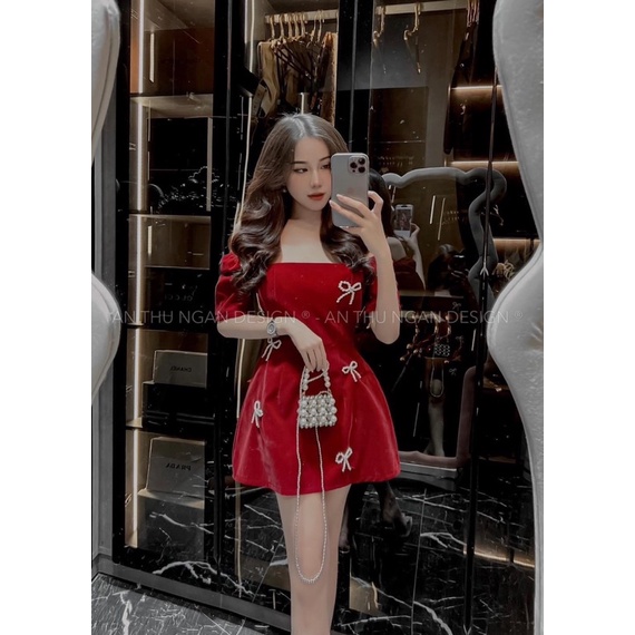 BIGSIZE HIẾU HIẾU ( Đầm nhung đính nơ tiểu thư 55-100kg )