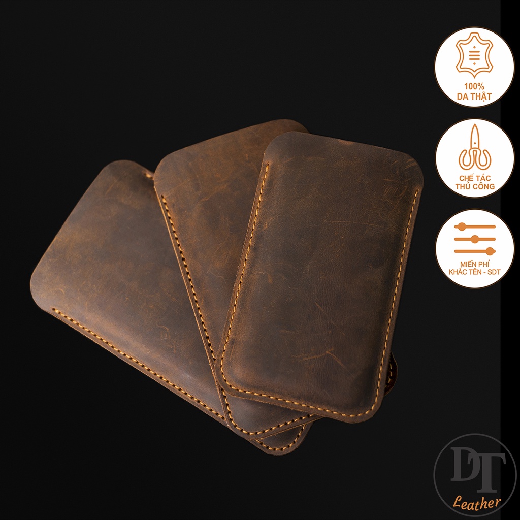 Bao da điện thoại Handmade thiết kế phù hợp với tất cả dòng máy - Da sáp ngựa điên, nhập khẩu
