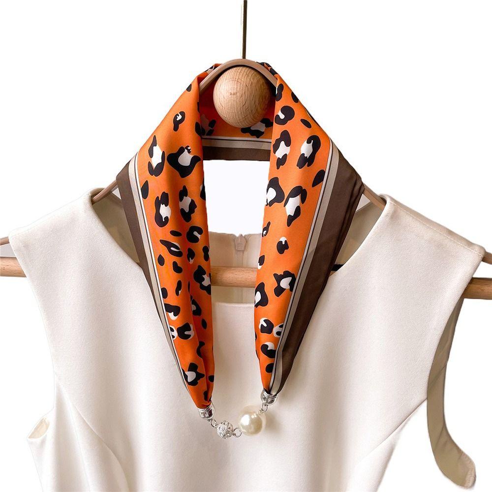 Khăn Choàng Cổ Giả Lụa Satin Mỏng In Họa Tiết Lấp Lánh Thời Trang Mùa Thu Cho Nữ