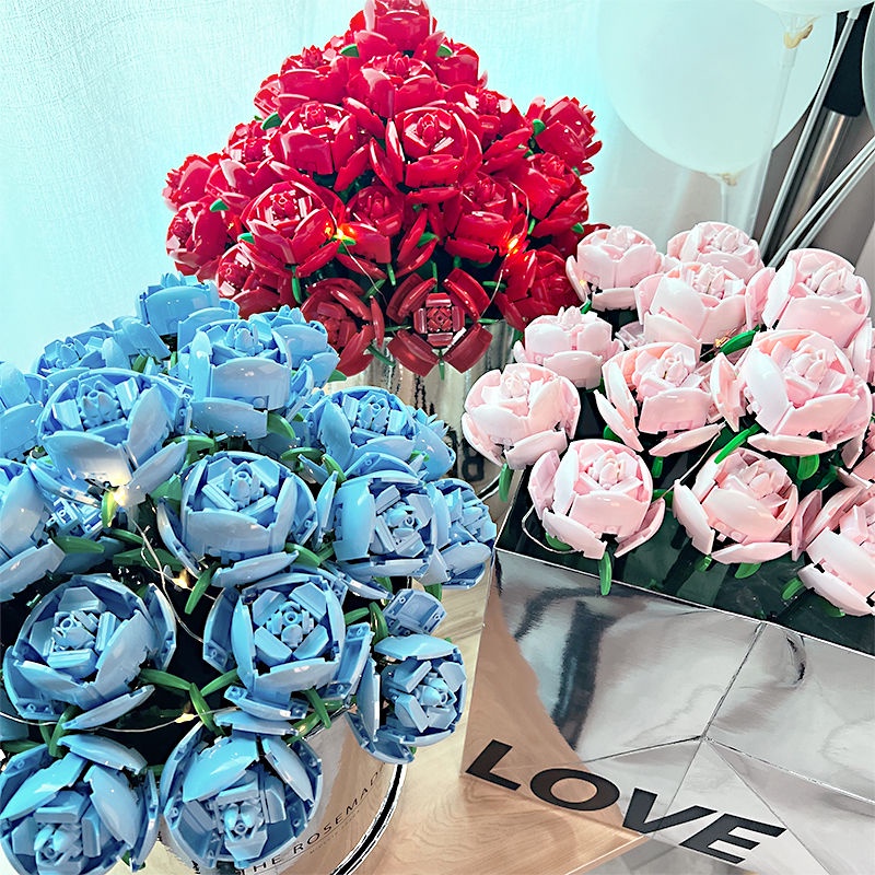 Đồ Chơi Lắp Ráp Hình Bó Hoa Hồng Xanh Dương Thủ Công Thích Hợp Làm Quà Tặng Sinh Nhật / Lễ Tình Nhân