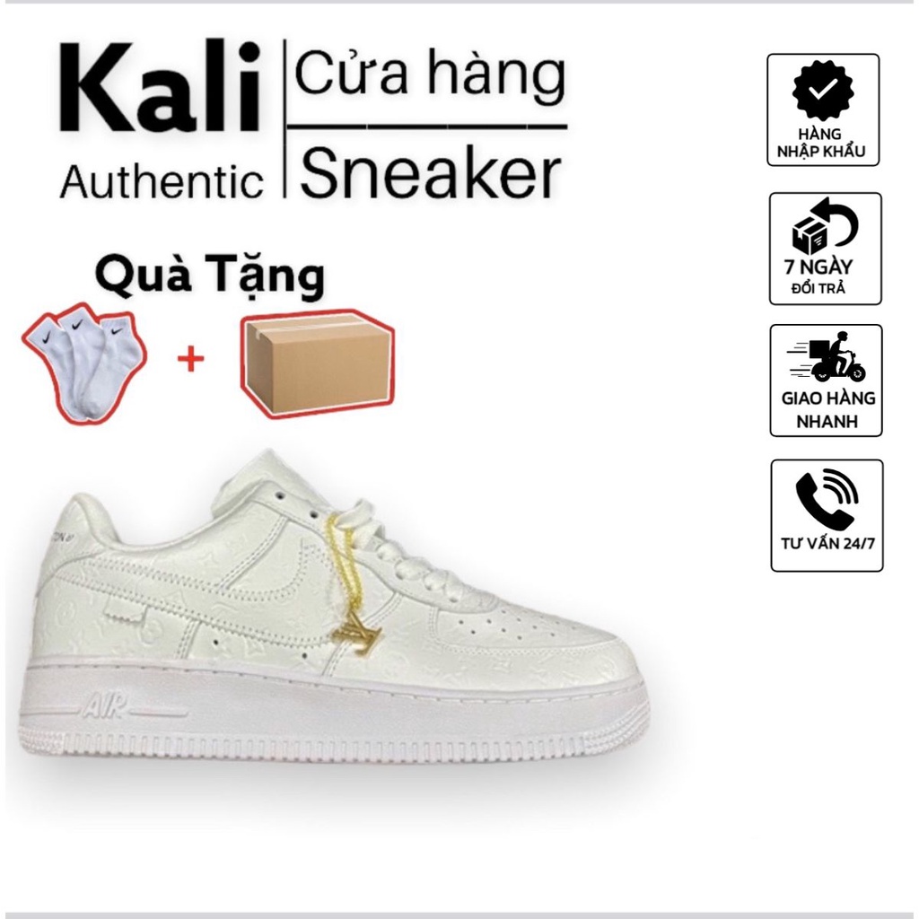 Giày AF1 LV Trắng, Giày thể thao Air Force mix LV trắng bản cao cấp Full Box.Kali Sneaker