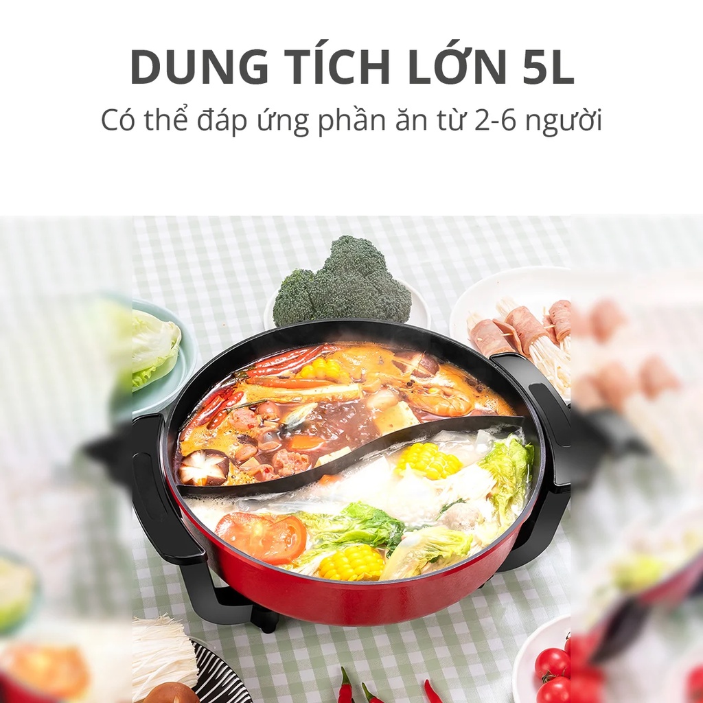 Nồi lẩu điện 2 ngăn dung tích 5L làm nóng nhanh