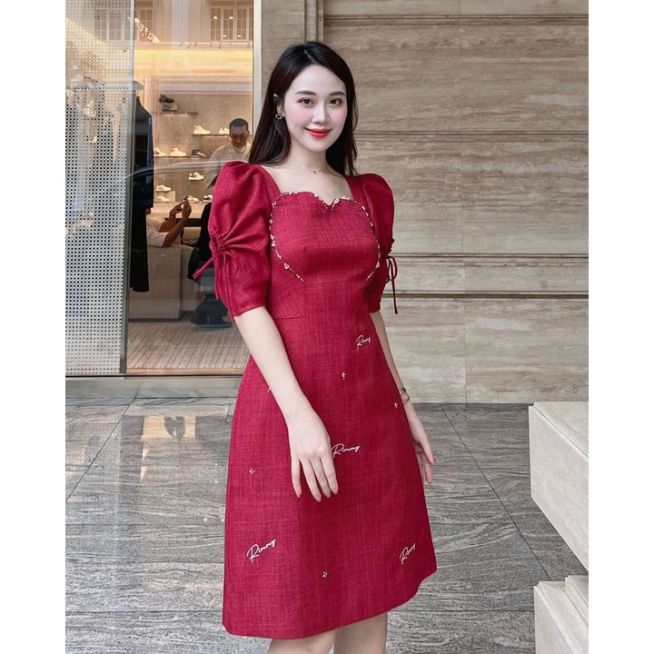 Váy đỏ Livya Dress Rimmy thiết kế tay bồng cách điệu