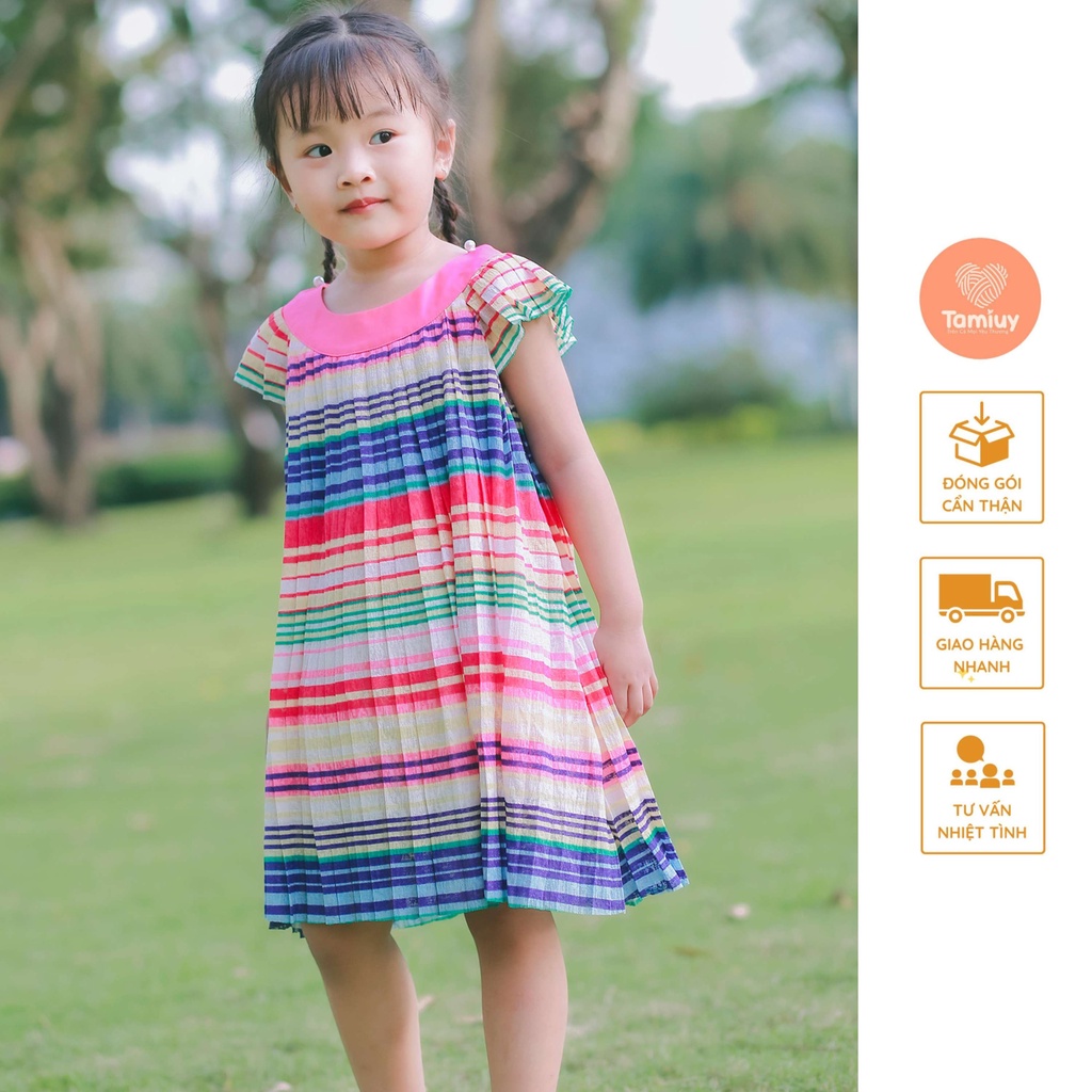 Đầm Cổ Yếm Dập Ly Tamiuy  Chất Vải Voan Mềm Mại Cùng  Họa Tiết Nổi Bật Xinh Xắn Dễ Thương Cho Các Bé Gái