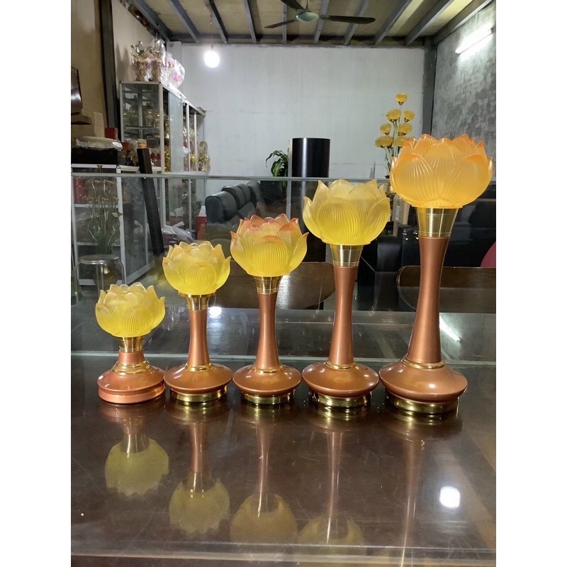 Đèn Thờ Hoa Sen Lưu Ly 1 Bông, Cặp Đèn Thờ Lưu Ly Hoa Sen
