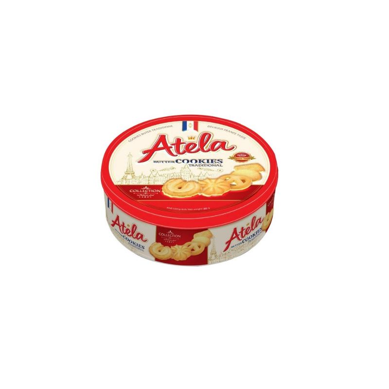 1 Hộp Bánh Atela quy bơ hộp thiếc 200g ,  bánh làm giỏ quà, tháp lễ....