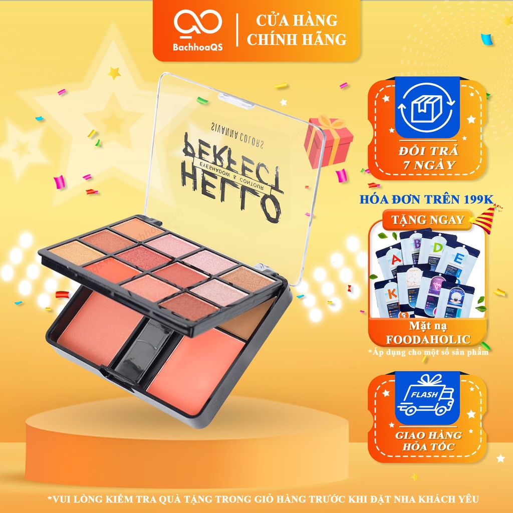 Set phấn mắt má hồng tạo khối có nhũ bắt sáng Sivanna Hello Perfect tông cam hồng cháy No.01 HF5016 Auth Thái